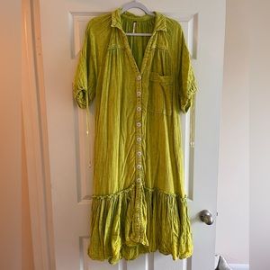 Free people boho green/yellow maxi dress